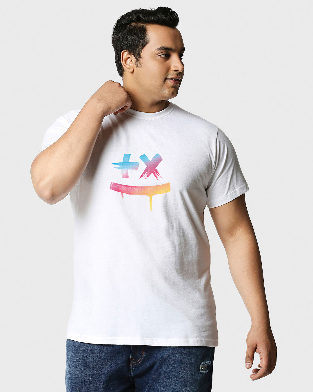 Men's White Martin Garrix Colorful Graphic Printed Plus Size T-shirt